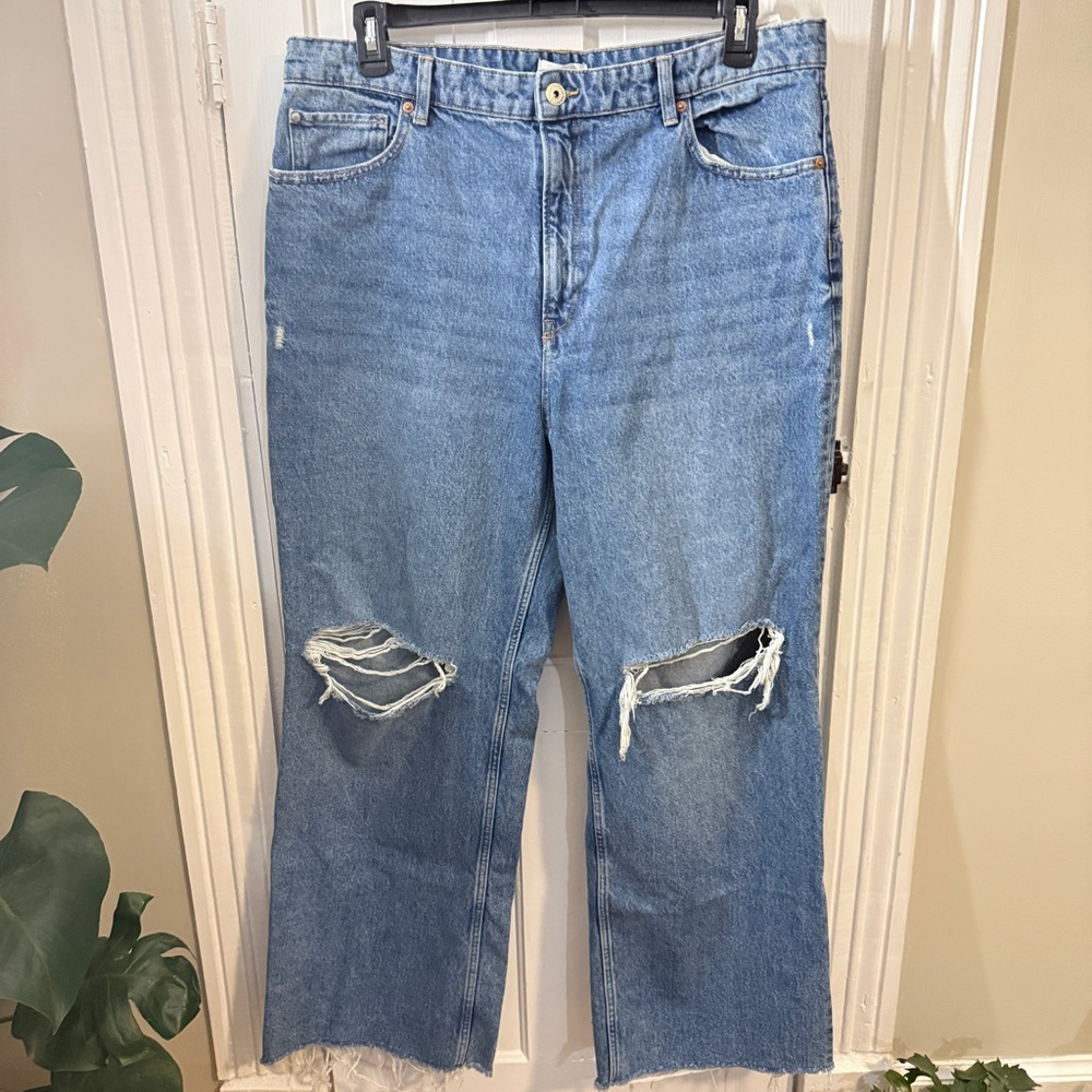 H&M Women's Size 18 Medium Wash Ripped Denim High Rise 90's Boyfriend Jeans